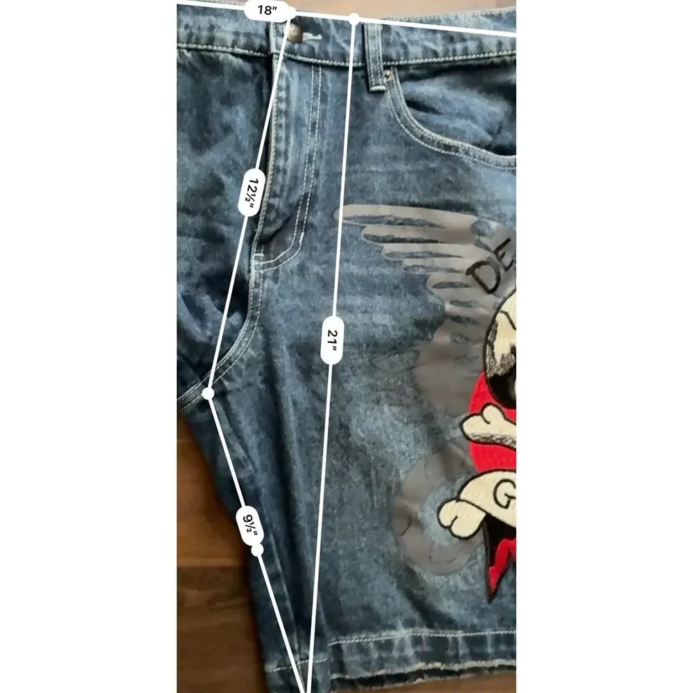 Ed Hardy Death or Glory Skull Denim Skater Shorts 36